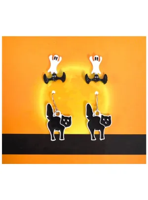 Set of 3 Ghost Bat and Cat Halloween Costume Earrings