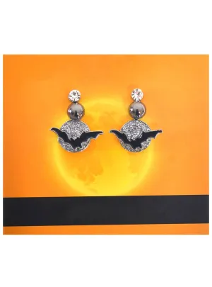 Set of 3 Silver Moon Bat Halloween Costume Earrings