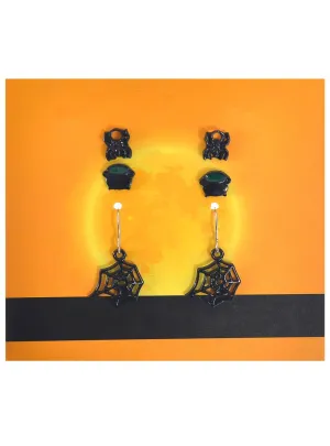 Set of 3 Spider Cauldron and Web Halloween Costume Earrings