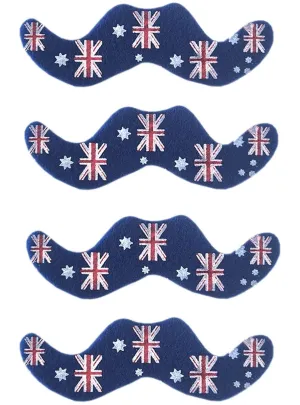 Set of 4 Self Adhesive Aussie Flag Print Moustaches