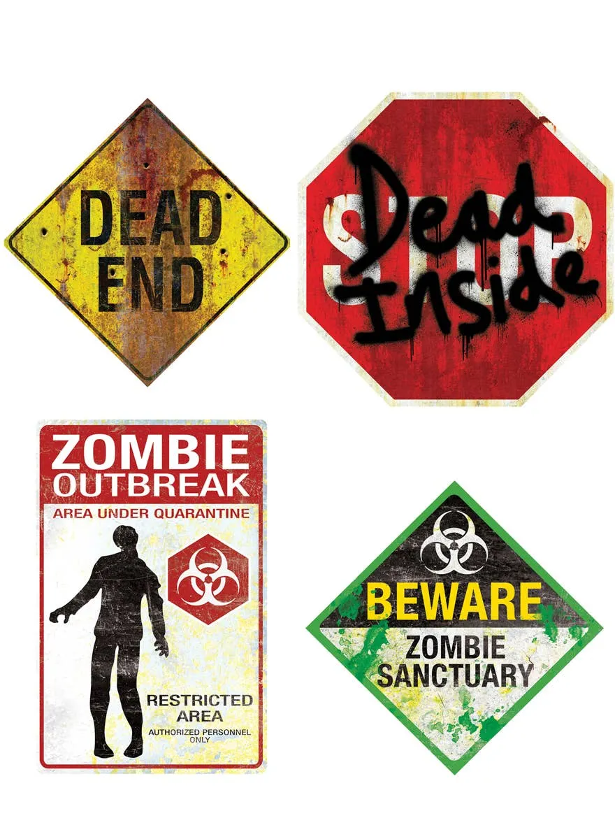 Set of 4 Small Magnetic Halloween Sign Decorations