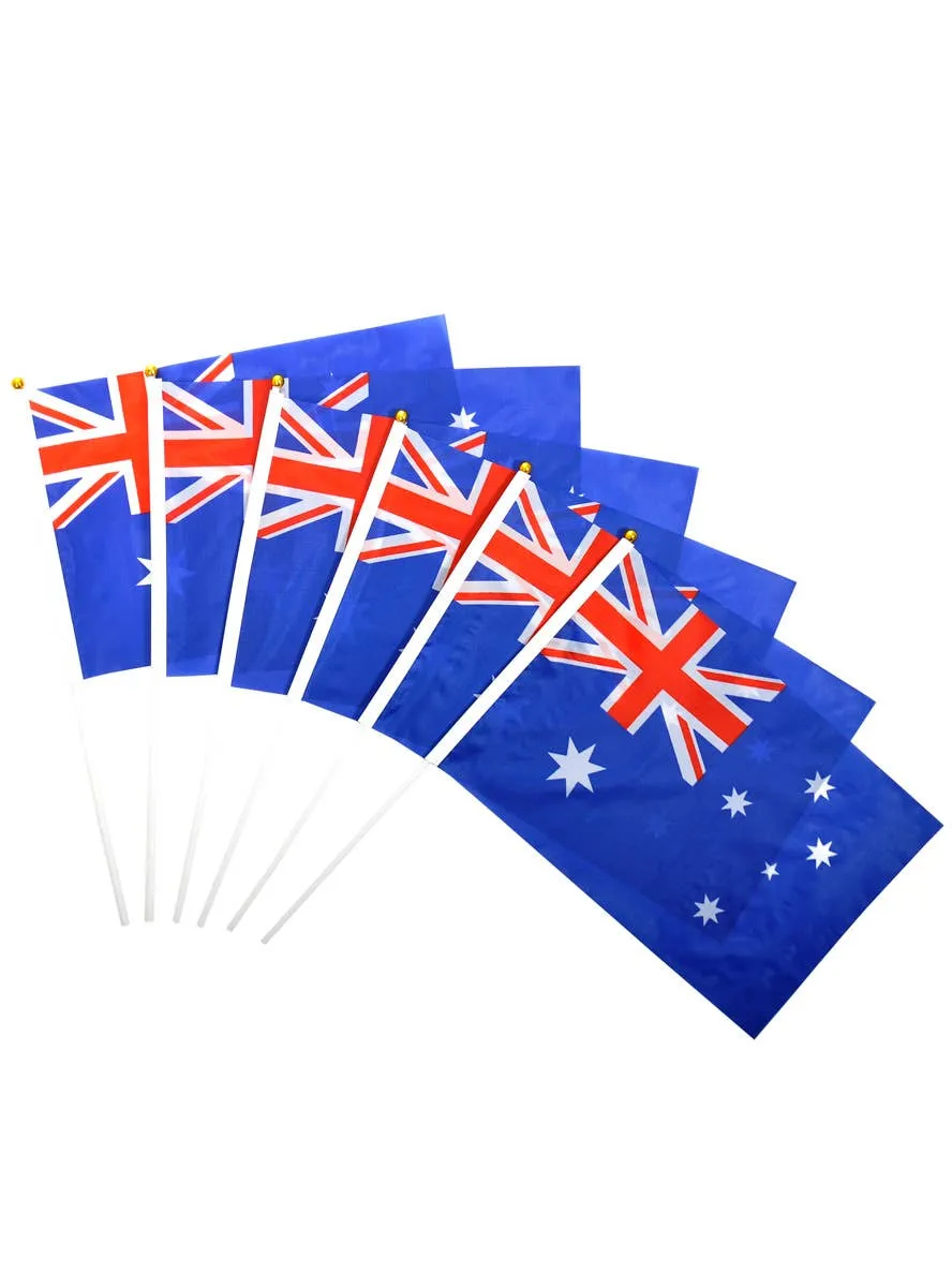 Set of 6 30cm x 20cm Australian Flags on Sticks