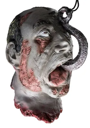 Severed Hanging Head on Hook Horror Halloween Prop