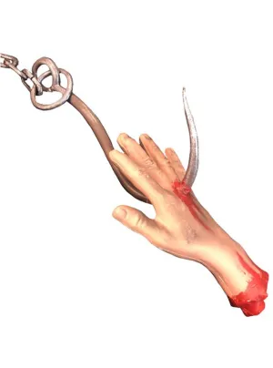 Severed Human Hand on Hook Halloween Decoration
