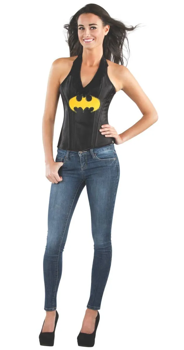 Sexy Womens Black Batgirl Superhero Satin Costume Corset