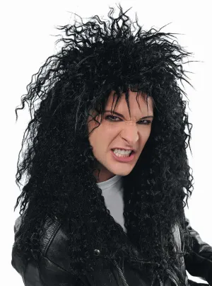 Shaggy 1980s Mens Black Rock Star Costume Wig
