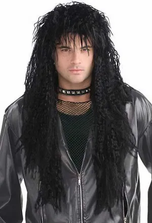 Shaggy Black 1980s Headbanger Costume Wig