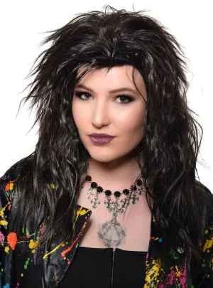 Shaggy Nearly Black 1980s Womens Rockstar Costume Wig