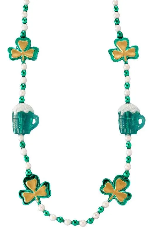 Shamrock And Beer Stein Irish Beaded Necklace