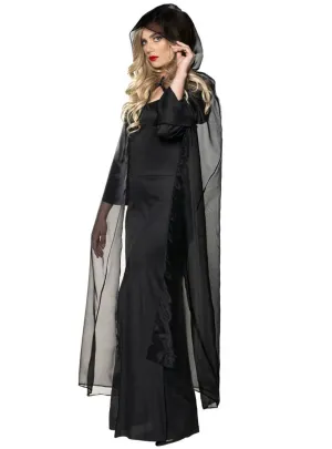 Sheer Black Chiffon Adults Costume Cape with Hood