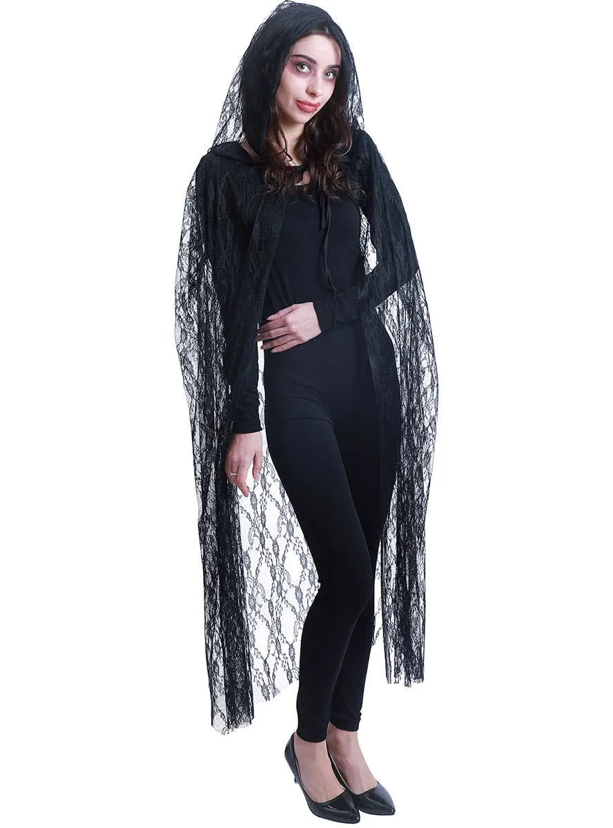 Sheer Black Floral Lace Halloween Costume Cape
