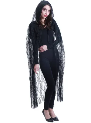 Sheer Black Floral Lace Halloween Costume Cape