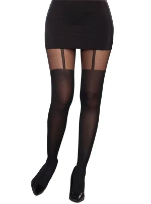 Sheer Black Full Length Pantyhose with Opaque Garters