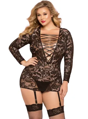 Sheer Black Lace Plus Size Women's Sexy Dress