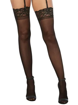 Sheer Black Lace Top Thigh High Womens Stockings