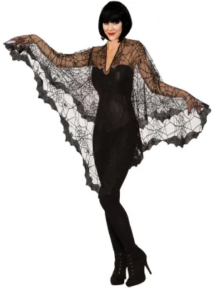 Sheer Black Lace Womens Spider Web Halloween Poncho