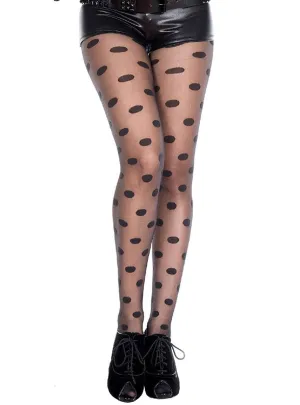 Sheer Black Pantyhose with Black Opaque Polka Dots
