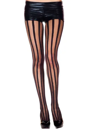 Sheer Black Pantyhose with Vertical Stripes