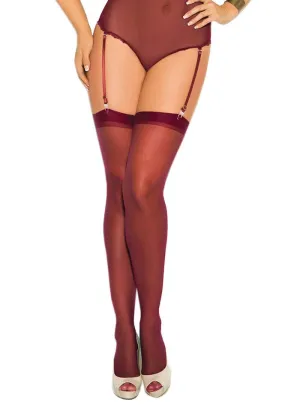 Sheer Burgundy Plus Size Thigh High Womens Stockings
