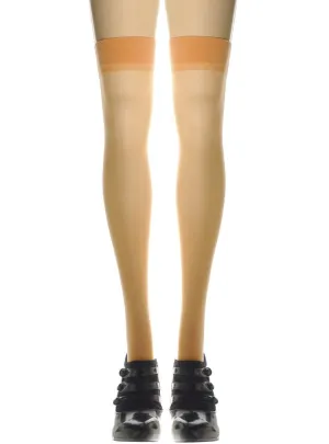 Sheer Nude Plain Top Thigh High Womens Stockings