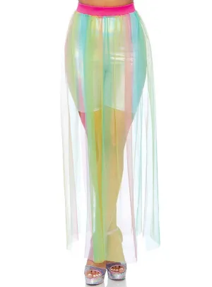 Sheer Rainbow Multi Slit Womens Maxi Skirt Costume Accessory