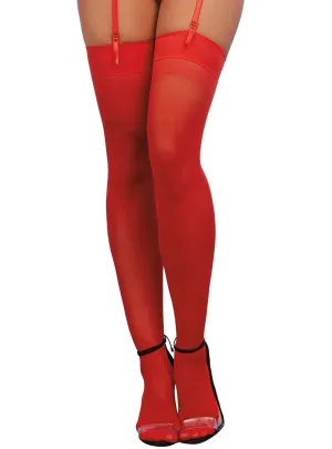 Sheer Red Plus Size Thigh High Stockings with Back Seam