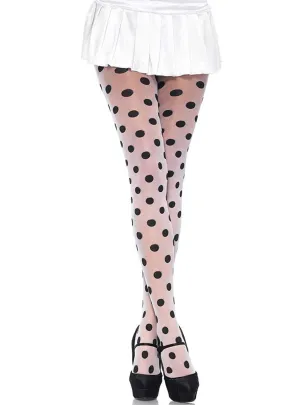 Sheer White and Black Polka Dot Womens Pantyhose