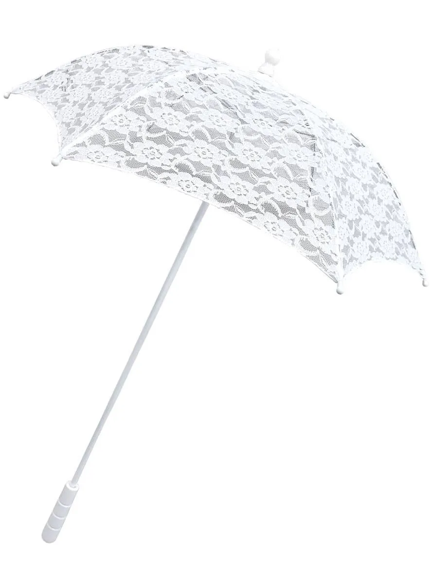 Sheer White Lace Victorian Parasol Costume Accessory