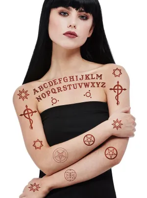 Sheet of Satanic Symbol Fake Costume Tattoos