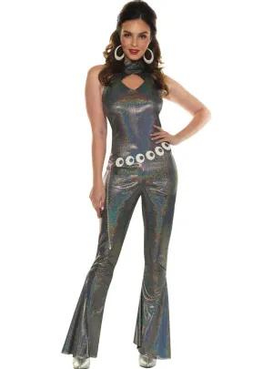 Shimmer Silver Disco Queen Womens 70s Costume