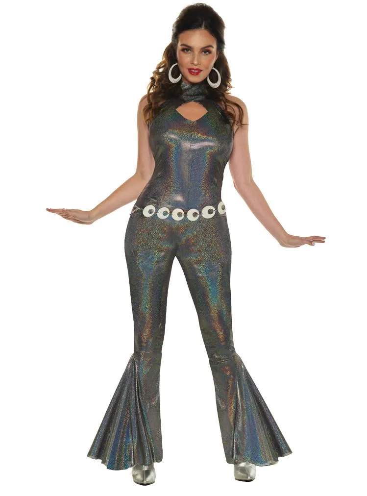 Shimmer Silver Disco Queen Womens 70s Costume