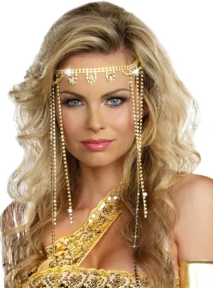 Shimmering Gold Chain Goddess Headpiece with Rhinestones