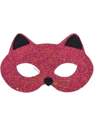 Shimmery Maroon and Black Glitter Cat Costume Mask