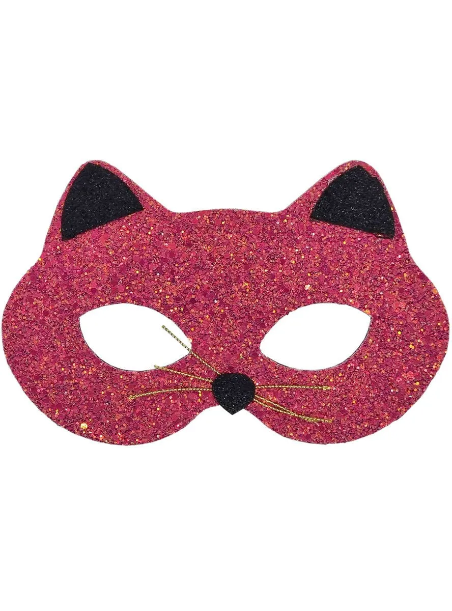 Shimmery Maroon and Black Glitter Cat Costume Mask