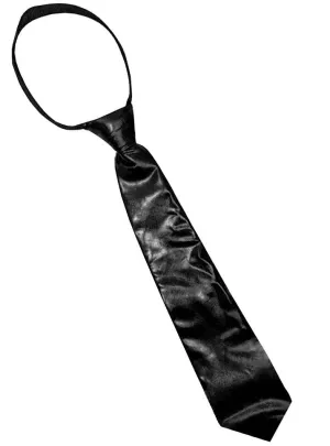 Shiny Black Costume Neck Tie with Zip Band