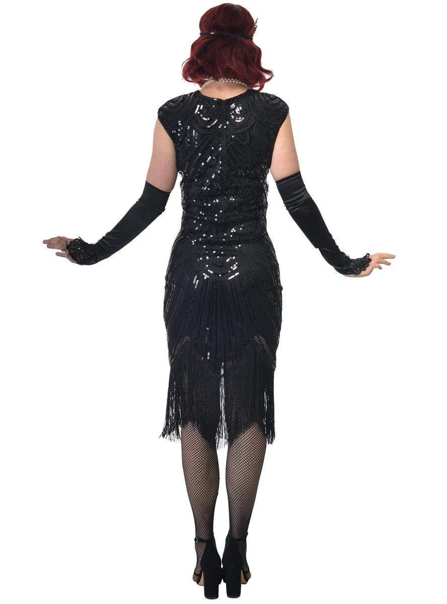 Shiny Black Plus Size Womens 20s Gatsby Dress with Sequins