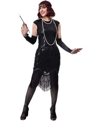 Shiny Black Plus Size Womens 20s Gatsby Dress with Sequins