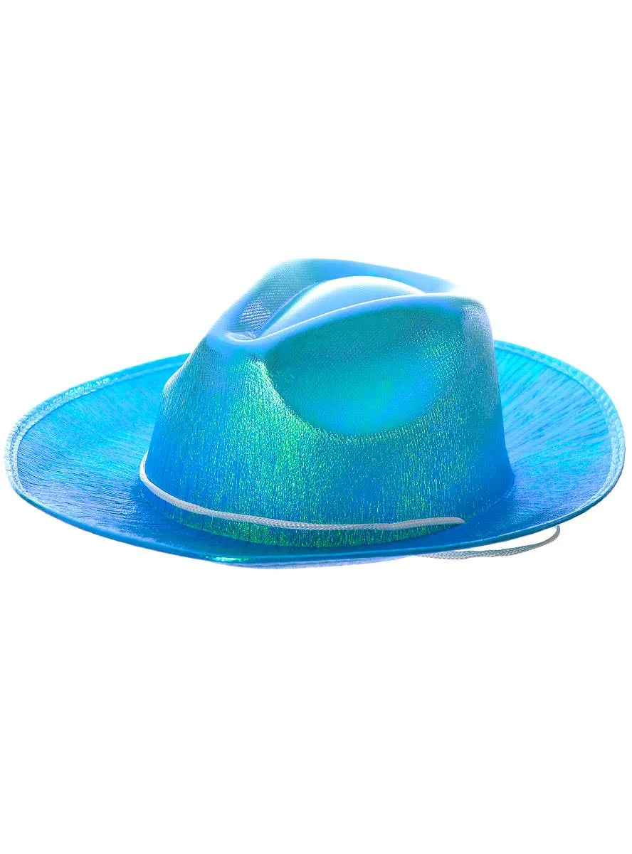Shiny Iridescent Blue Cowgirl Costume Hat