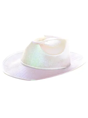 Shiny Iridescent White Cowgirl Costume Hat