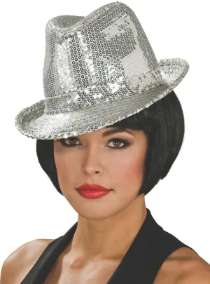 Shiny Silver Sequined Adults Fedora Costume Hat