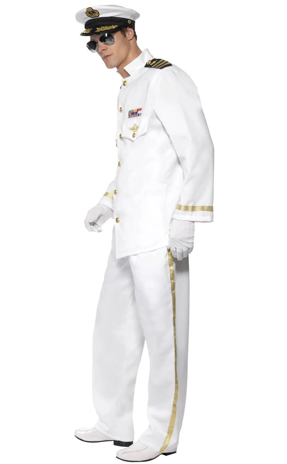 Ship Captain Mens White Suit Fancy Dress Costume