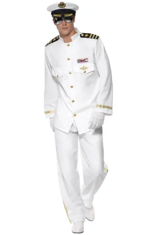 Ship Captain Mens White Suit Fancy Dress Costume