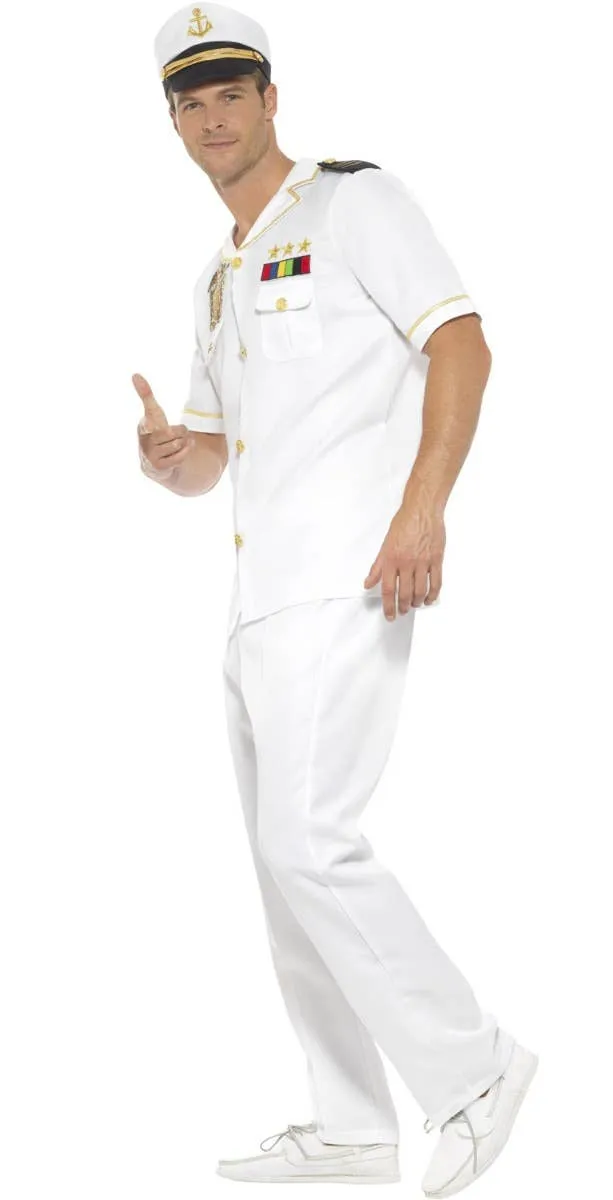 Ship Captain Mens White Uniform Dress Up Costume