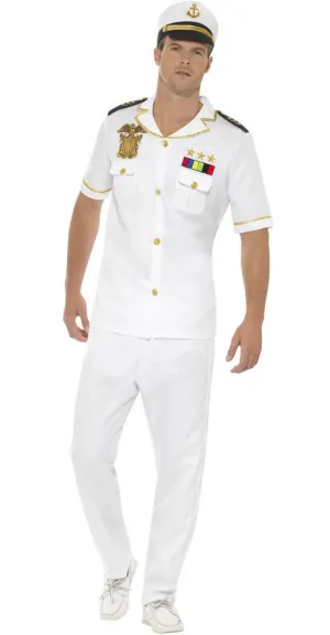 Ship Captain Mens White Uniform Dress Up Costume
