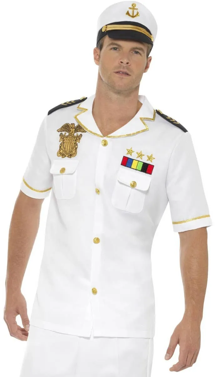 Ship Captain Mens White Uniform Dress Up Costume