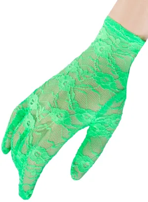Short 1980s Neon Green Lace Costume Gloves