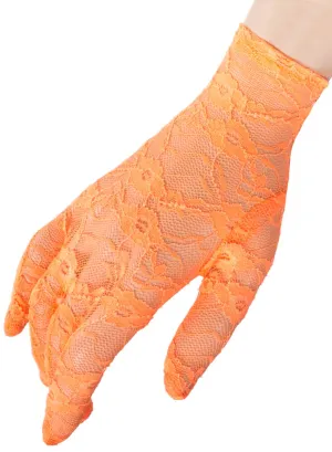 Short 1980s Neon Orange Lace Costume Gloves