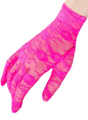 Short 1980s Neon Pink Lace Costume Gloves