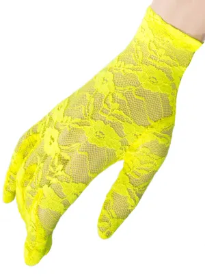 Short 1980s Neon Yellow Lace Costume Gloves