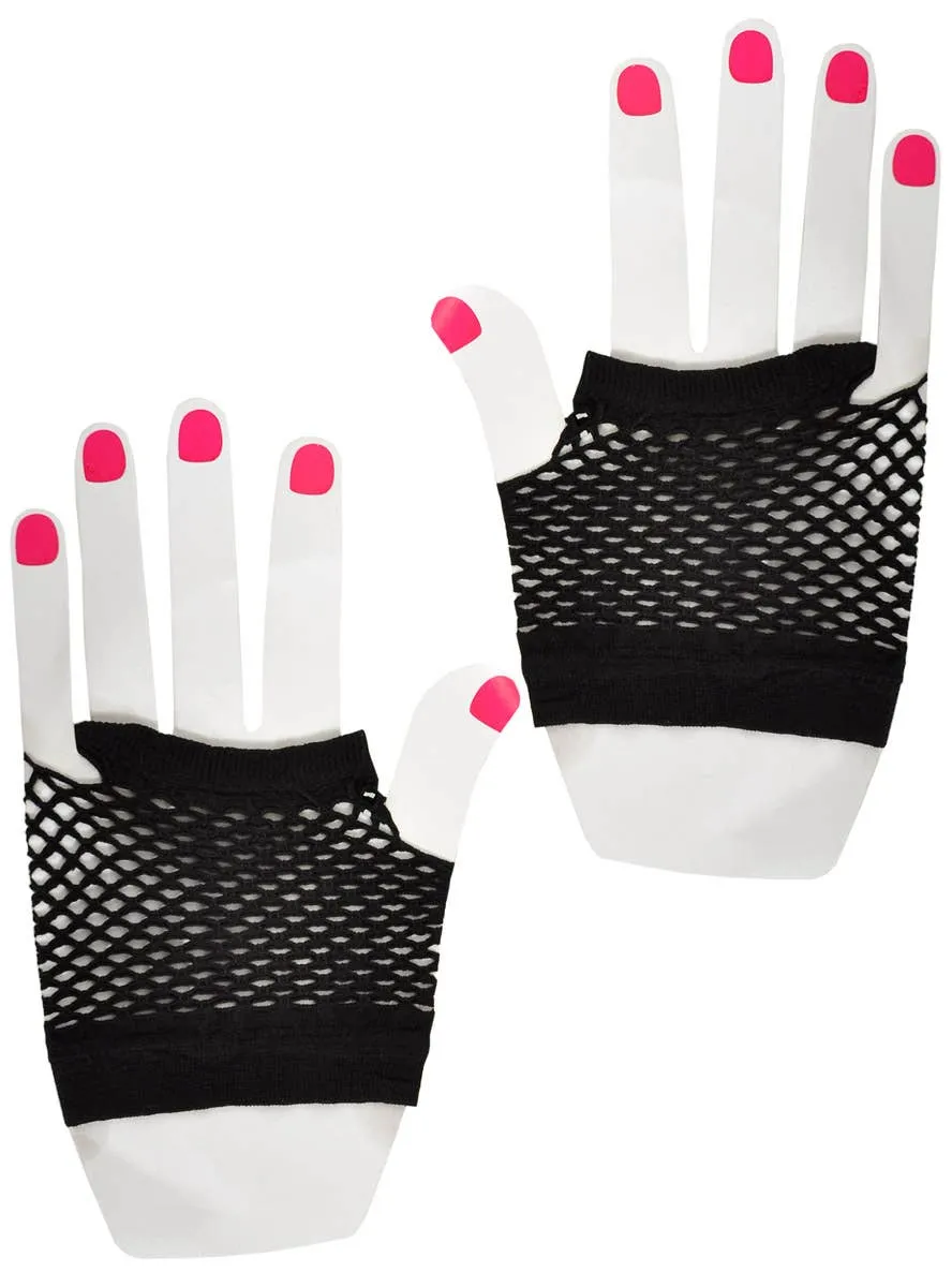 Short Black 1980s Fishnet Costume Gloves